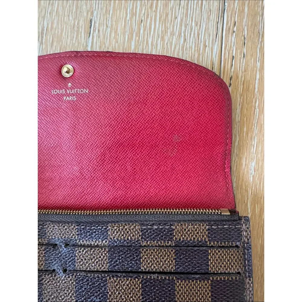 Louis Vuitton Damier Ebene Emilie Wallet Red Interior Long Wallet Dust Bag